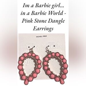 Barbie Pink Stone Dangle Earrings NEW faux Pink stone Gold L 2.25" NEW NWT